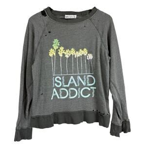 Wildfox Island Addict Distressed Sweatshirt Gray - M